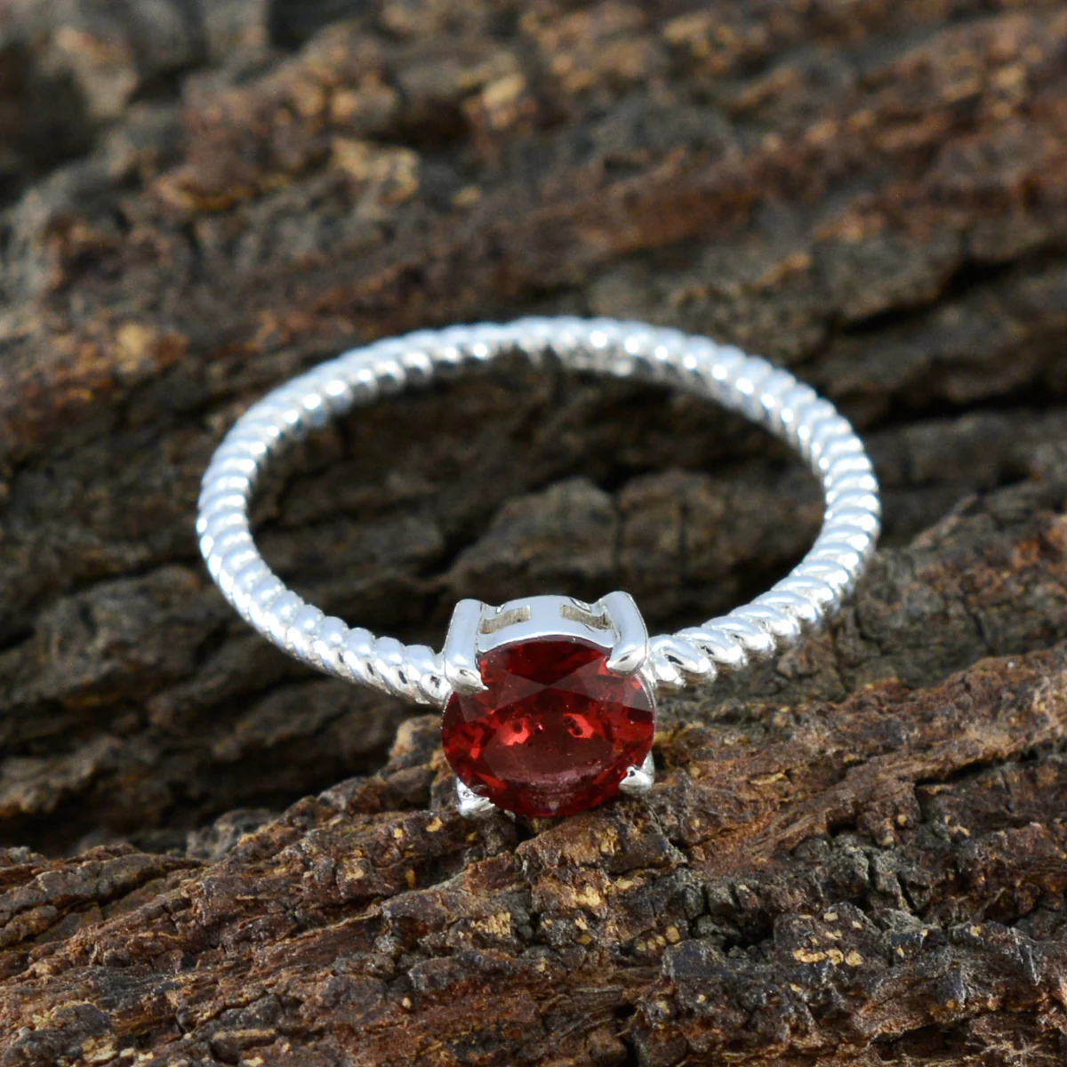 Garnet Solitaire Korean 925 Silver Red Gemstone Delicate Twist Ring Jewellery - Image 3