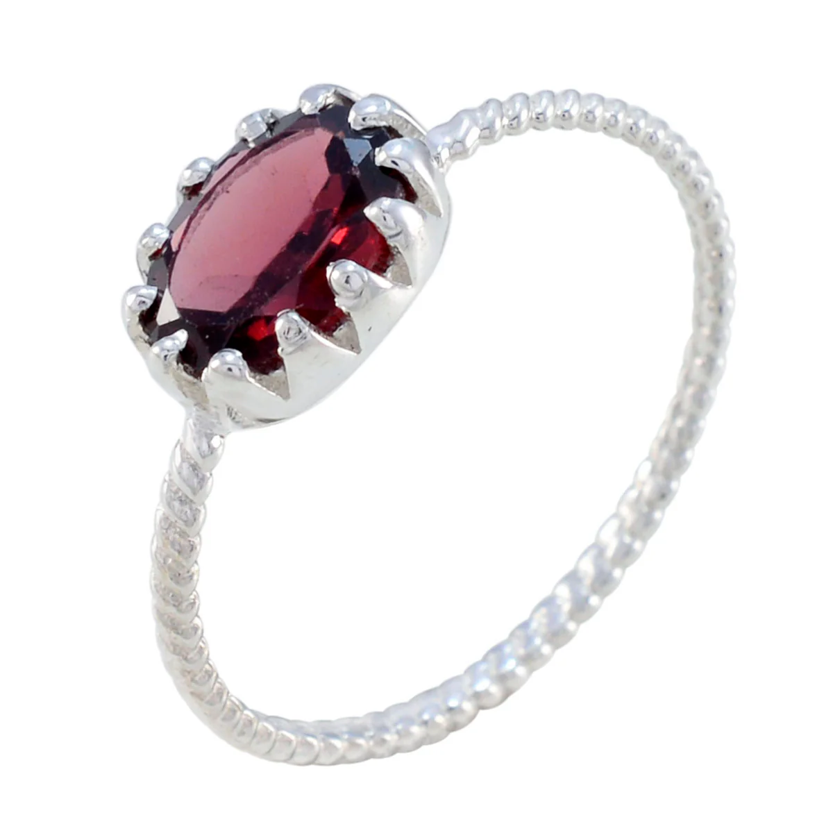 Garnet Solitaire Korean 925 Silver Red Gemstone Elegant  Twist Ring Jewellery - Image 2