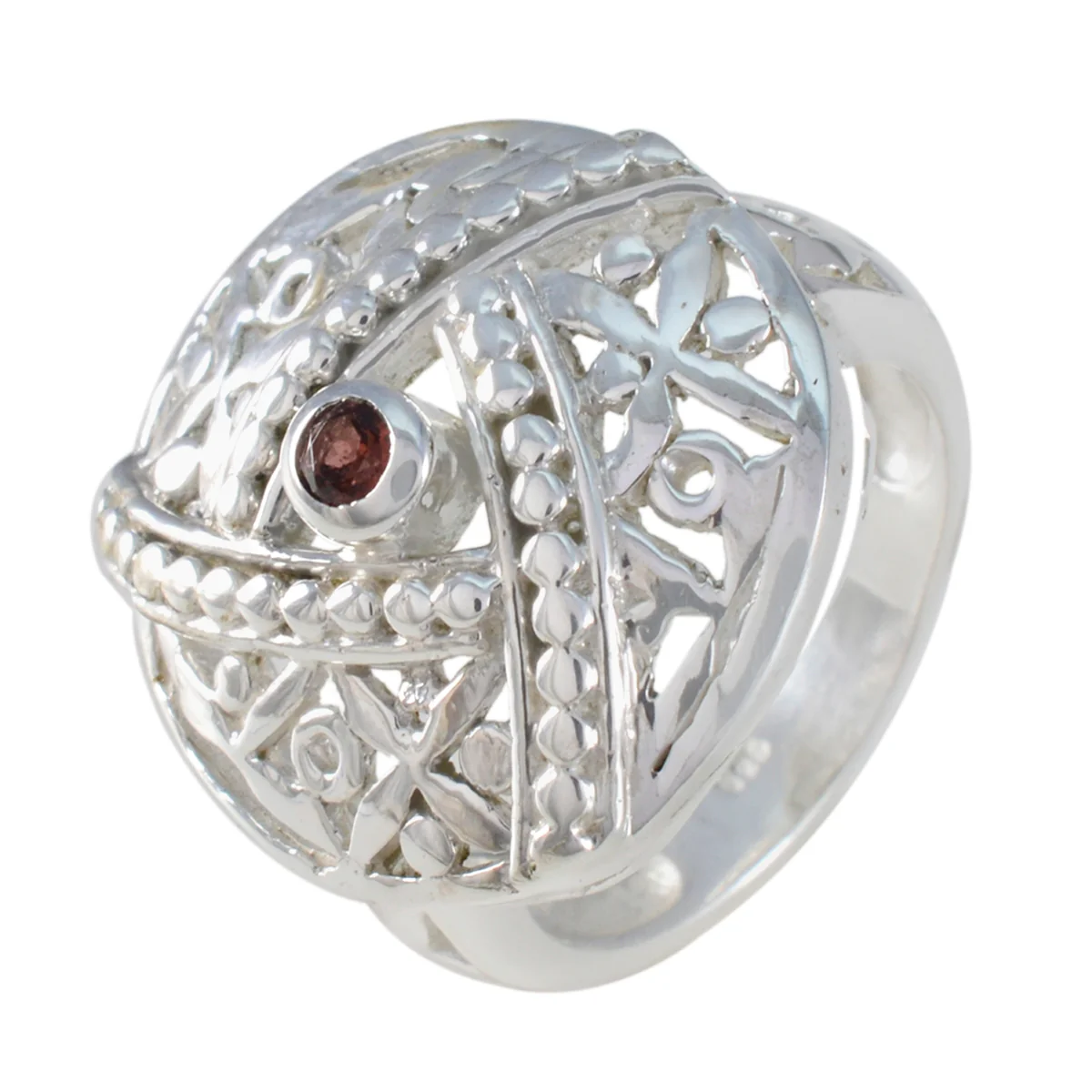 Garnet Solitaire Middle Eastern Silver Red Gems Essential Filigree Ring Jewellery - Image 2