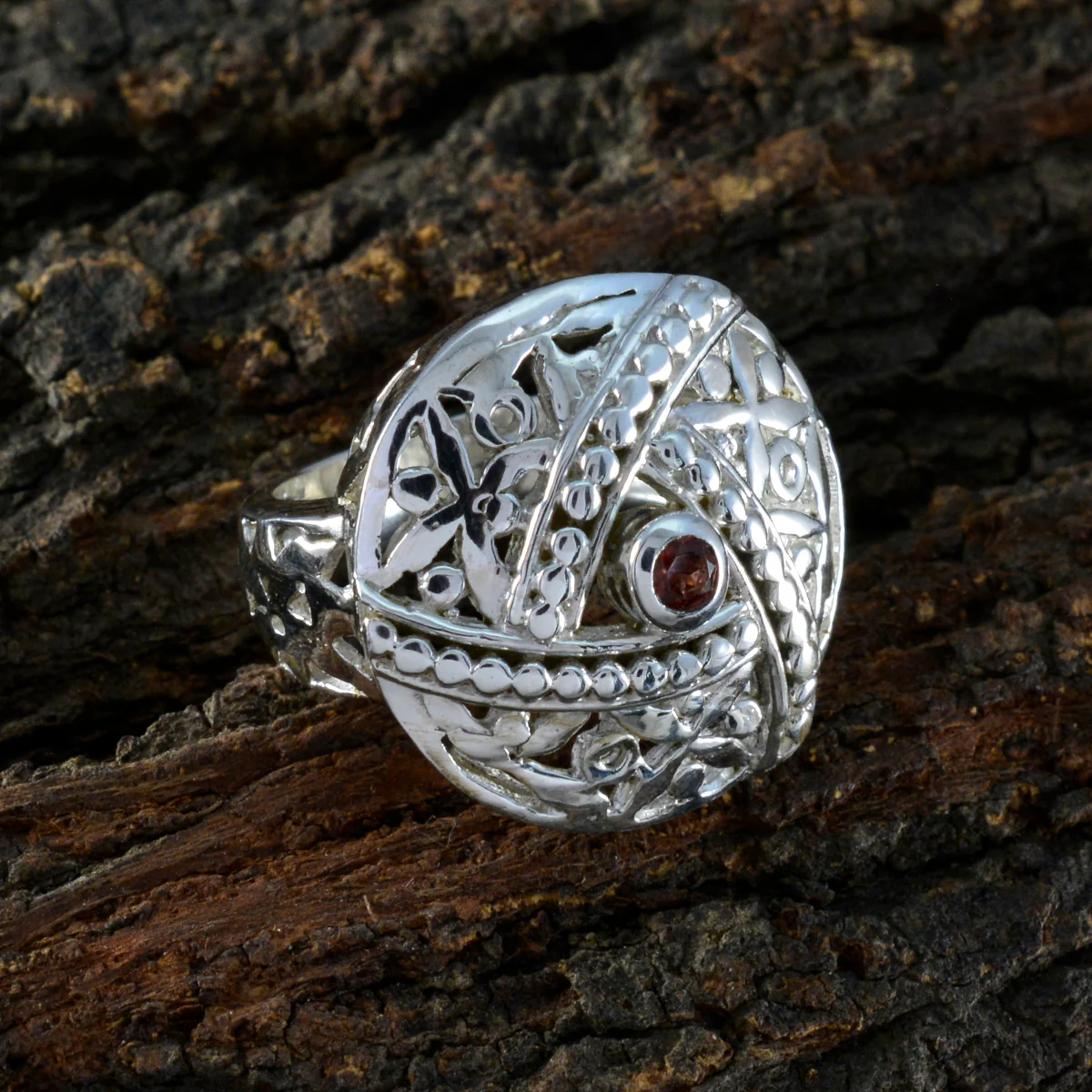 Garnet Solitaire Middle Eastern Silver Red Gems Essential Filigree Ring Jewellery - Image 3