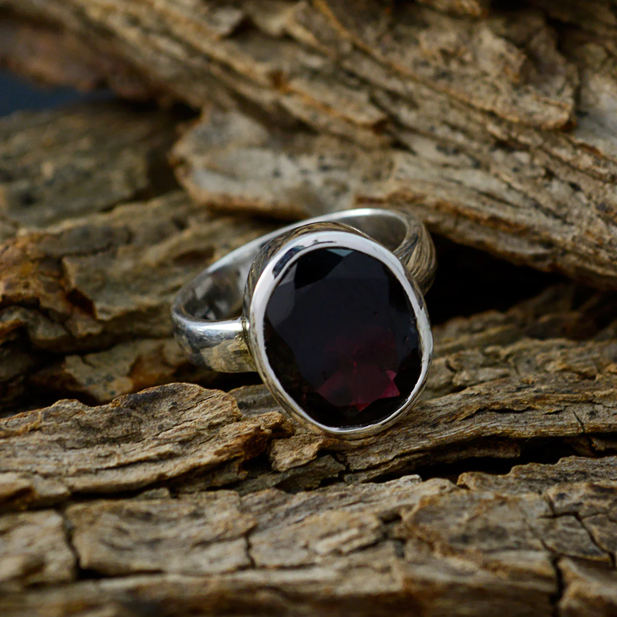 Garnet Solitaire Moroccan 92.5 Silver Red Gemstone Slim Boho Ring Jewellery - Image 3