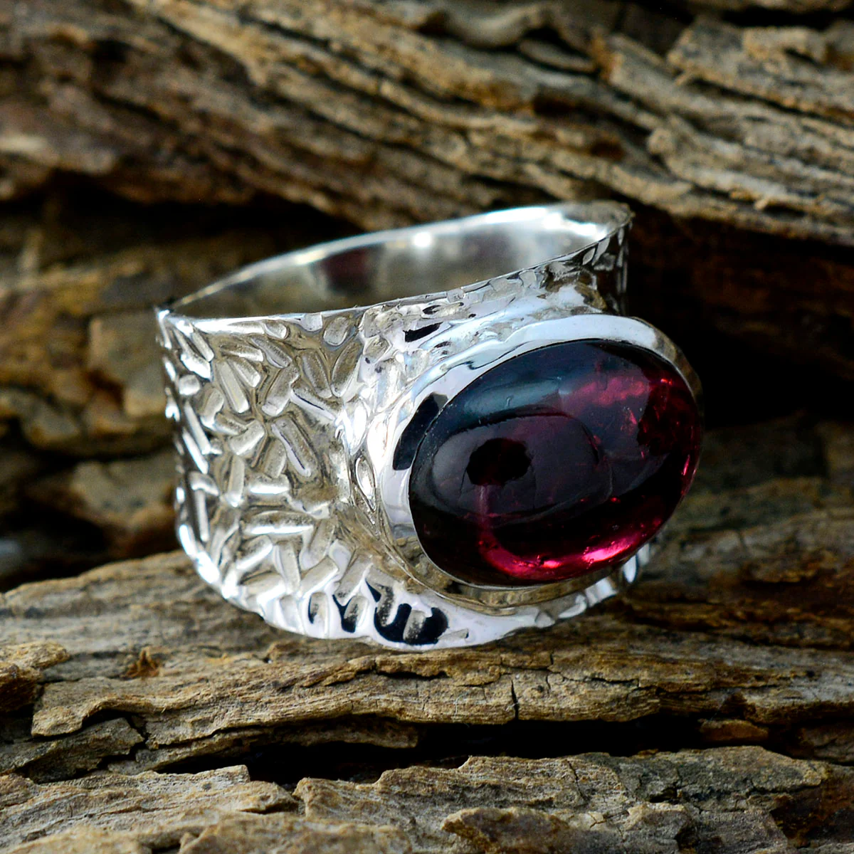 Garnet Solitaire Russian Silver Red Gemstone Essential engravings Ring Jewelry - Image 3