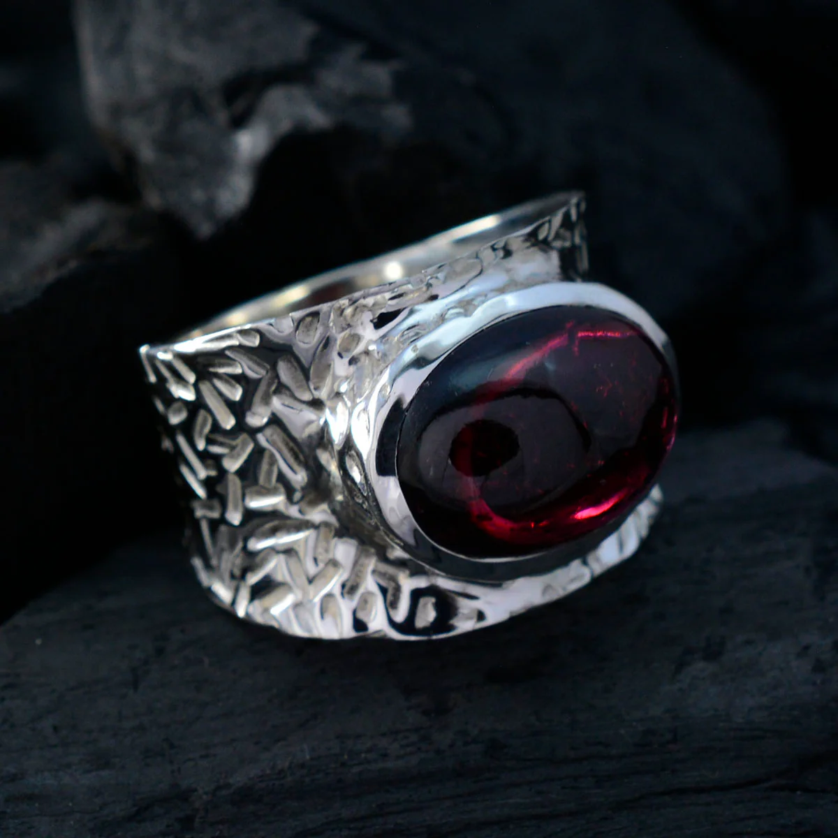 Garnet Solitaire Russian Silver Red Gemstone Essential engravings Ring Jewelry - Image 4