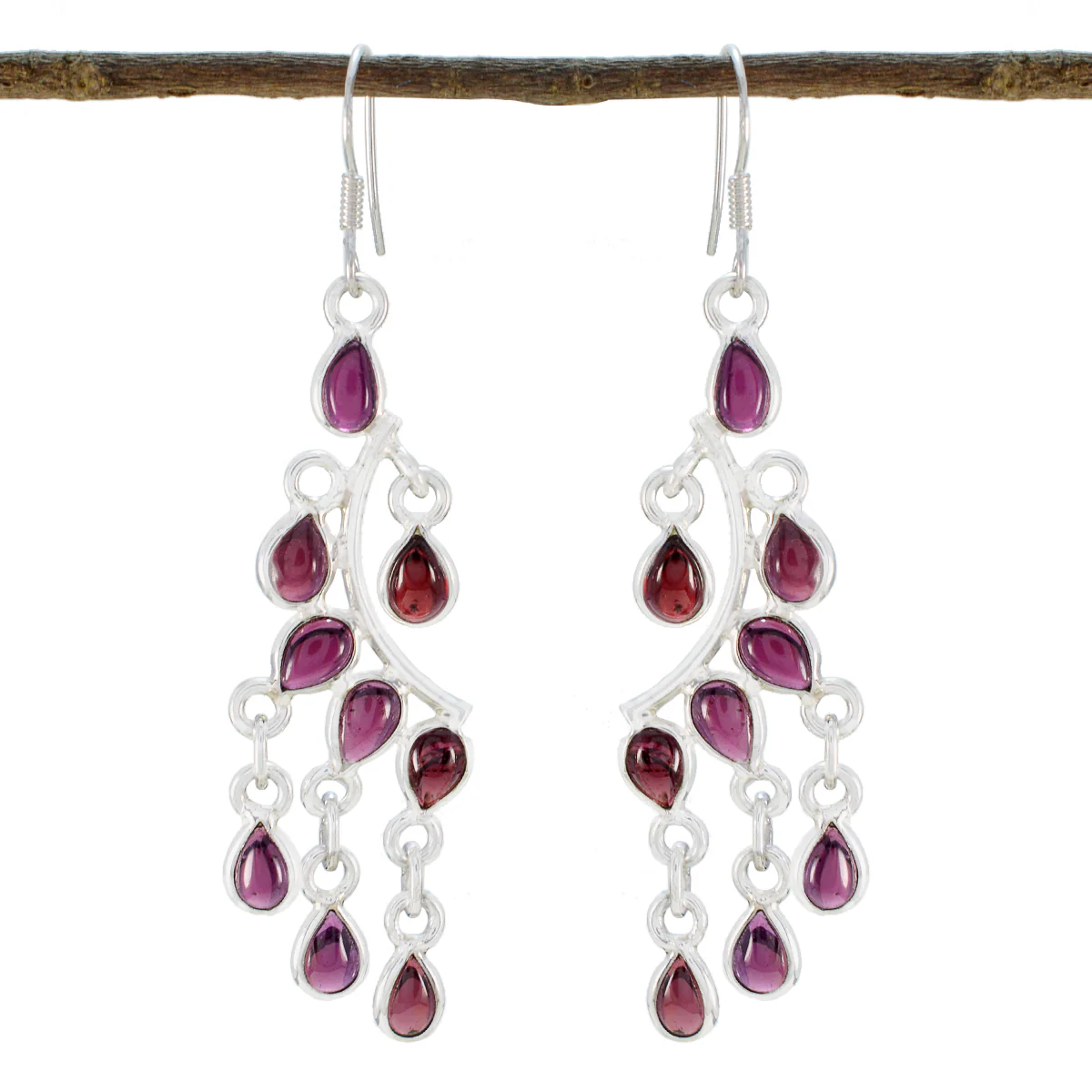 Garnet Spanish Micaela multiple Dangle Red 925 Silver Earring