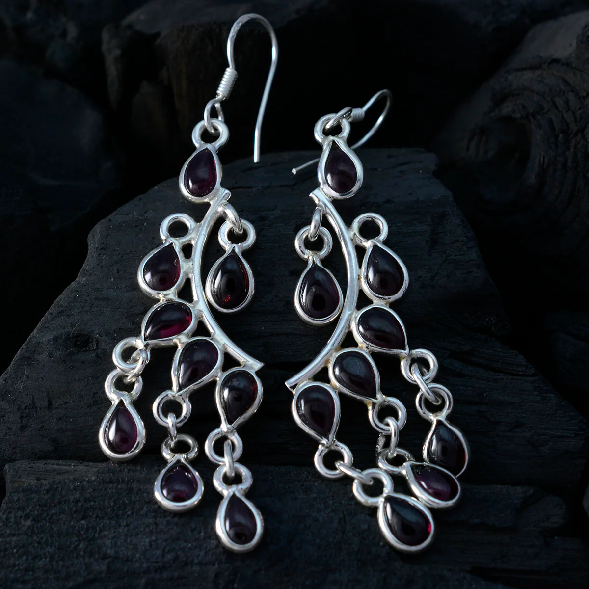 Garnet Spanish Micaela multiple Dangle Red 925 Silver Earring - Image 3