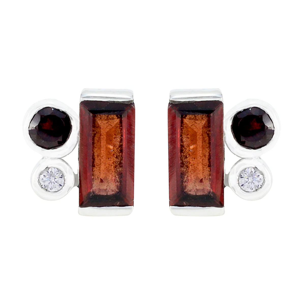 Garnet Spanish Pilar multiple Stud Red Silver Earring