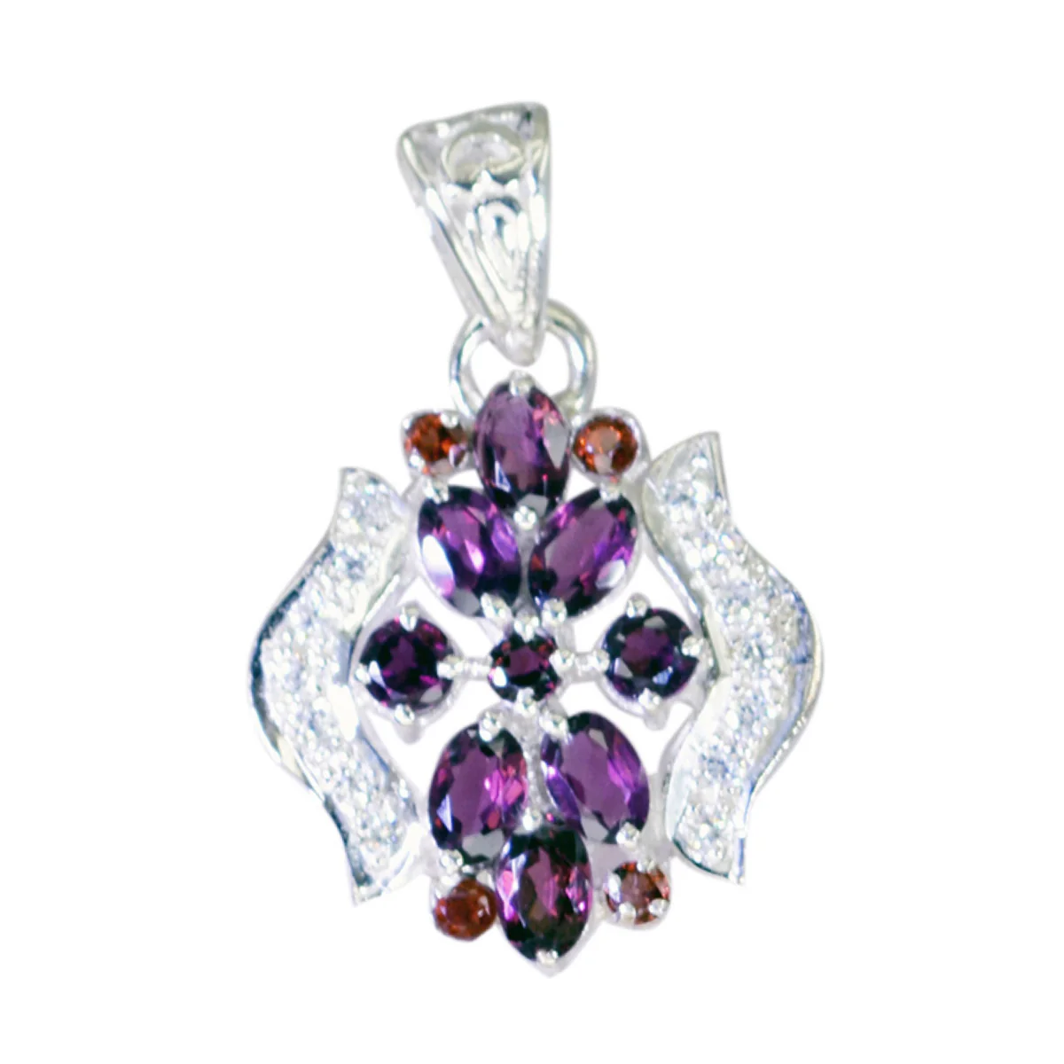 Garnet Statement Middle Eastern Sterling Silver multiple Skylar Bubble Red Pendant Jewellery