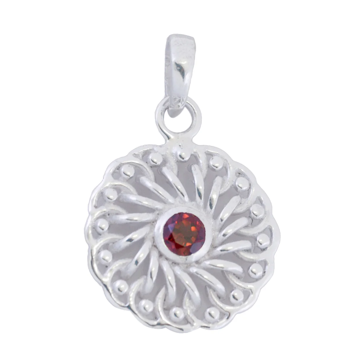 Garnet Tiny Italian 925 Silver Solitaire Greta Geometric Red Pendant Jewelry