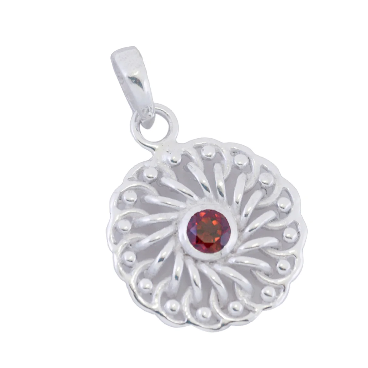 Garnet Tiny Italian 925 Silver Solitaire Greta Geometric Red Pendant Jewelry - Image 2