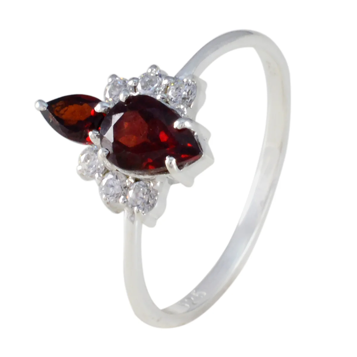 Garnet Toi et Moi American Sterling Silver Red Gems Elegant Trendy Ring Jewellery - Image 2