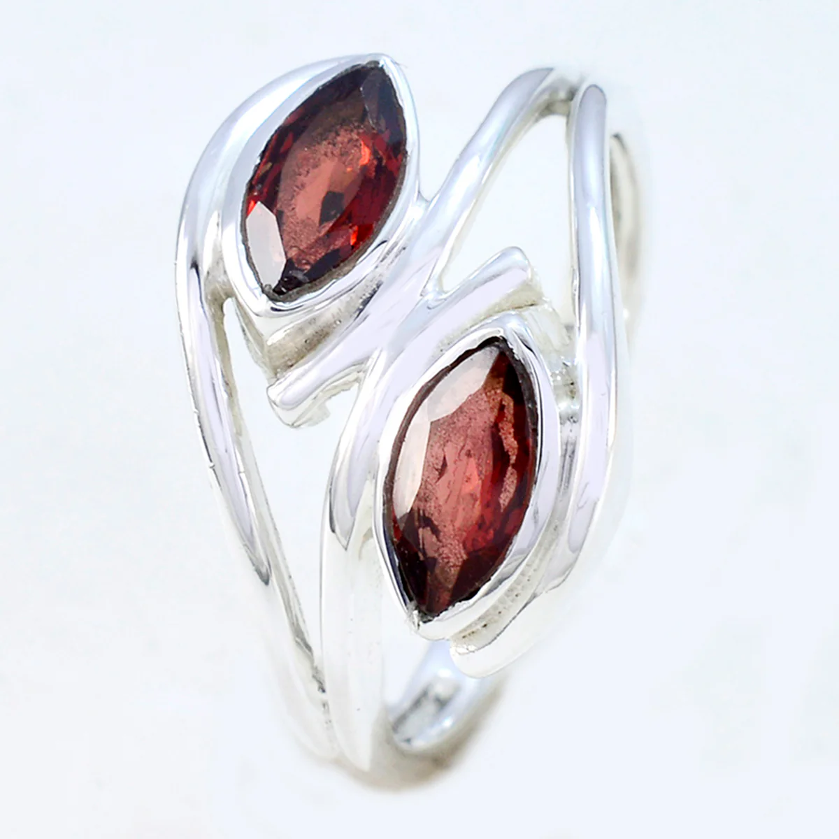 Garnet Toi et Moi Egyptian 925 Silver Red Gemstone Slim Modern Ring Jewelry - Image 2