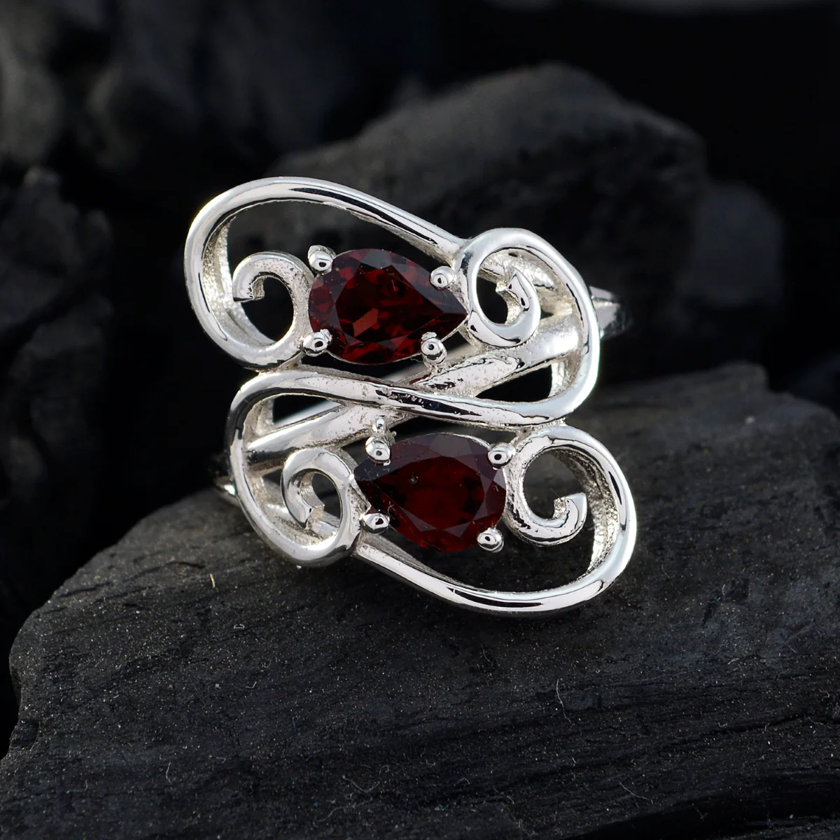 Garnet Toi et Moi Egyptian 925 Sterling Silver Red Gemstone Featherlight Sophisticated Ring Jewellery - Image 5
