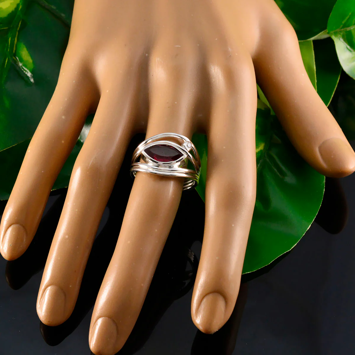 Garnet Toi et Moi Egyptian 925 Sterling Silver Red Gemstone Tiny Trendy Ring Jewelry - Image 5