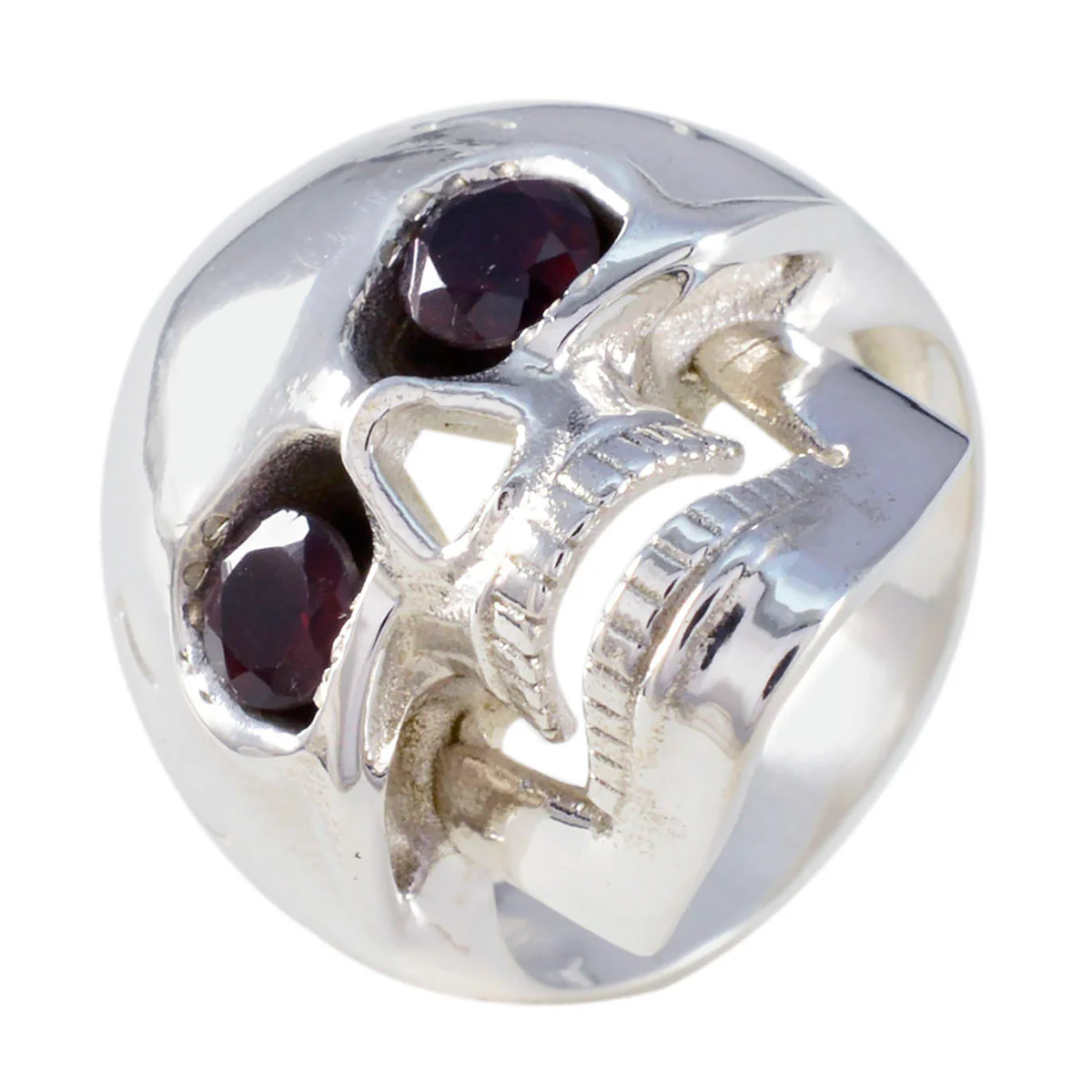 Garnet Toi et Moi Egyptian Silver Red Gems Chunky Ethnic Ring Jewellery - Image 2