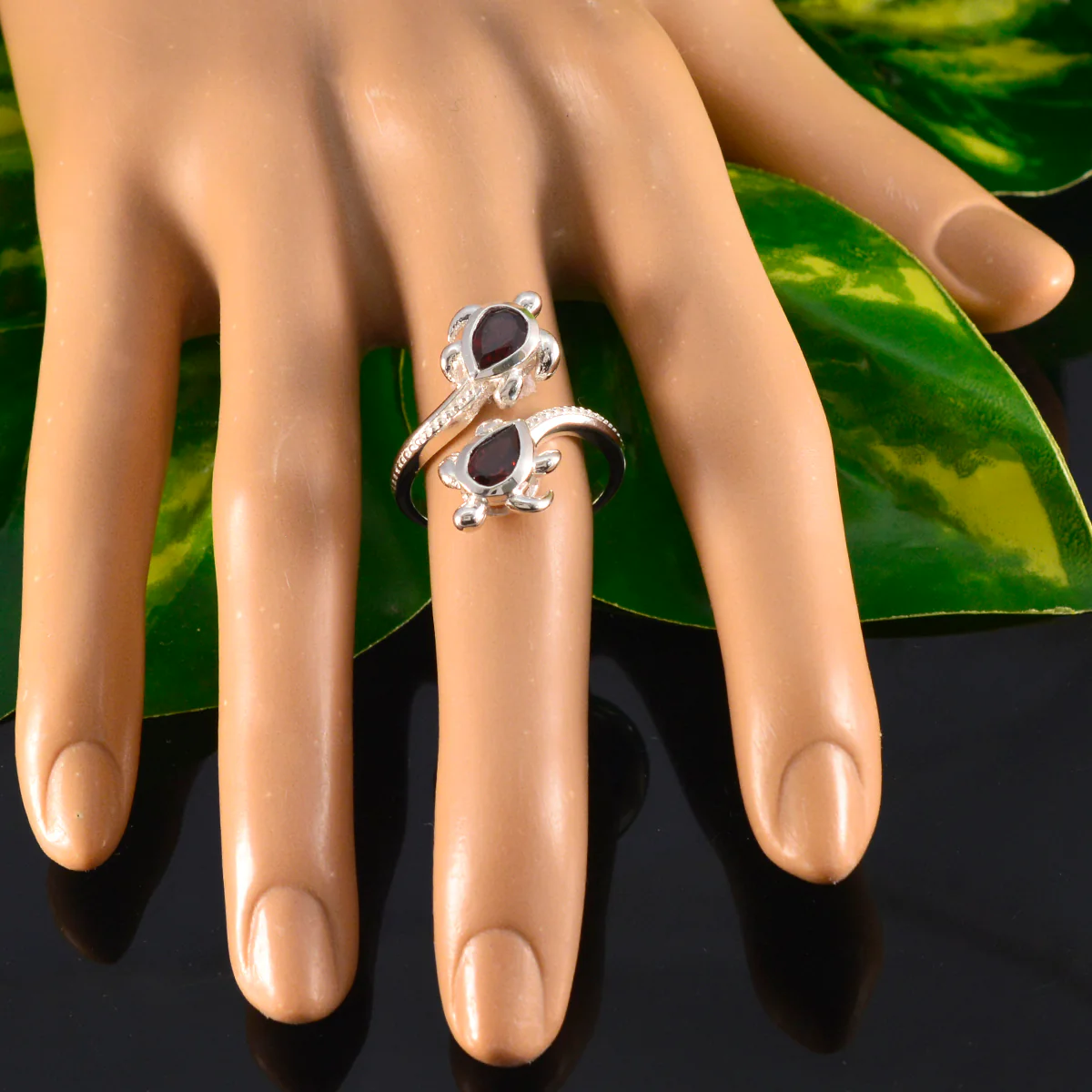 Garnet Toi et Moi Egyptian Sterling Silver Red Gems Minimal Boho Ring Jewellery - Image 5