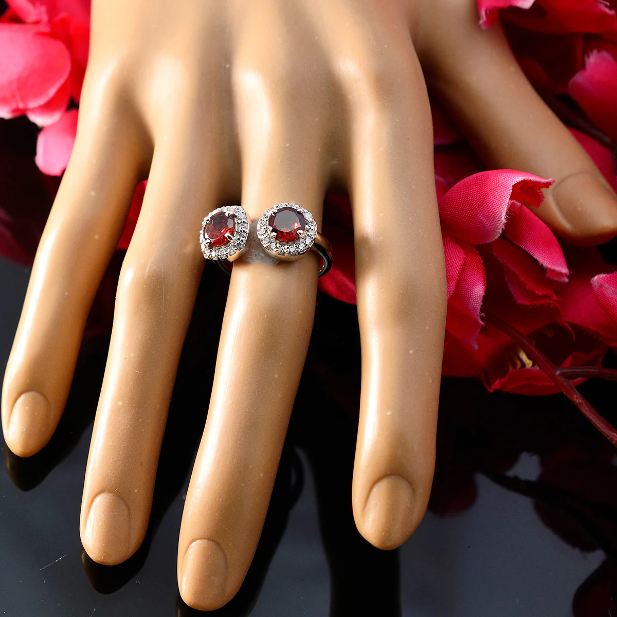 Garnet Toi et Moi Indian 925 Sterling Silver Red Gemstone Tiny Feminine Ring Jewelry - Image 5