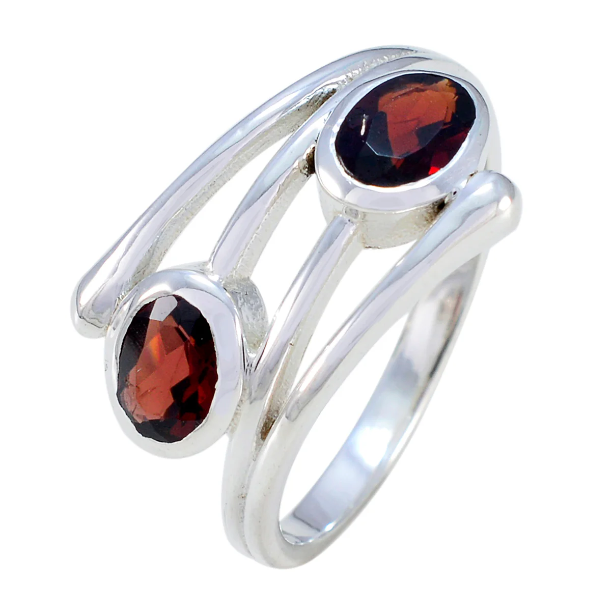 Garnet Toi et Moi Indian Silver Red Gemstones Slim Artisan Ring Jewellery - Image 2