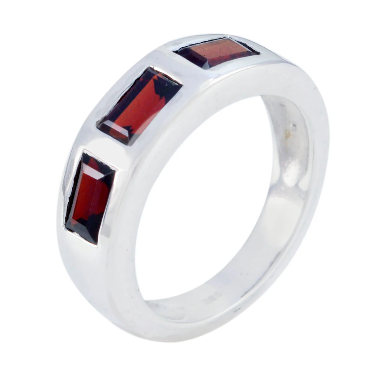 Garnet Trilogy African 925 Silver Red Gemstone Mid-weight Modern Band Jewellery - Image 3