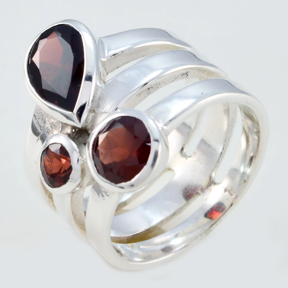 Garnet Trilogy African 925 Sterling Silver Red Gems Eye-catching Armor Ring Jewelry - Image 3