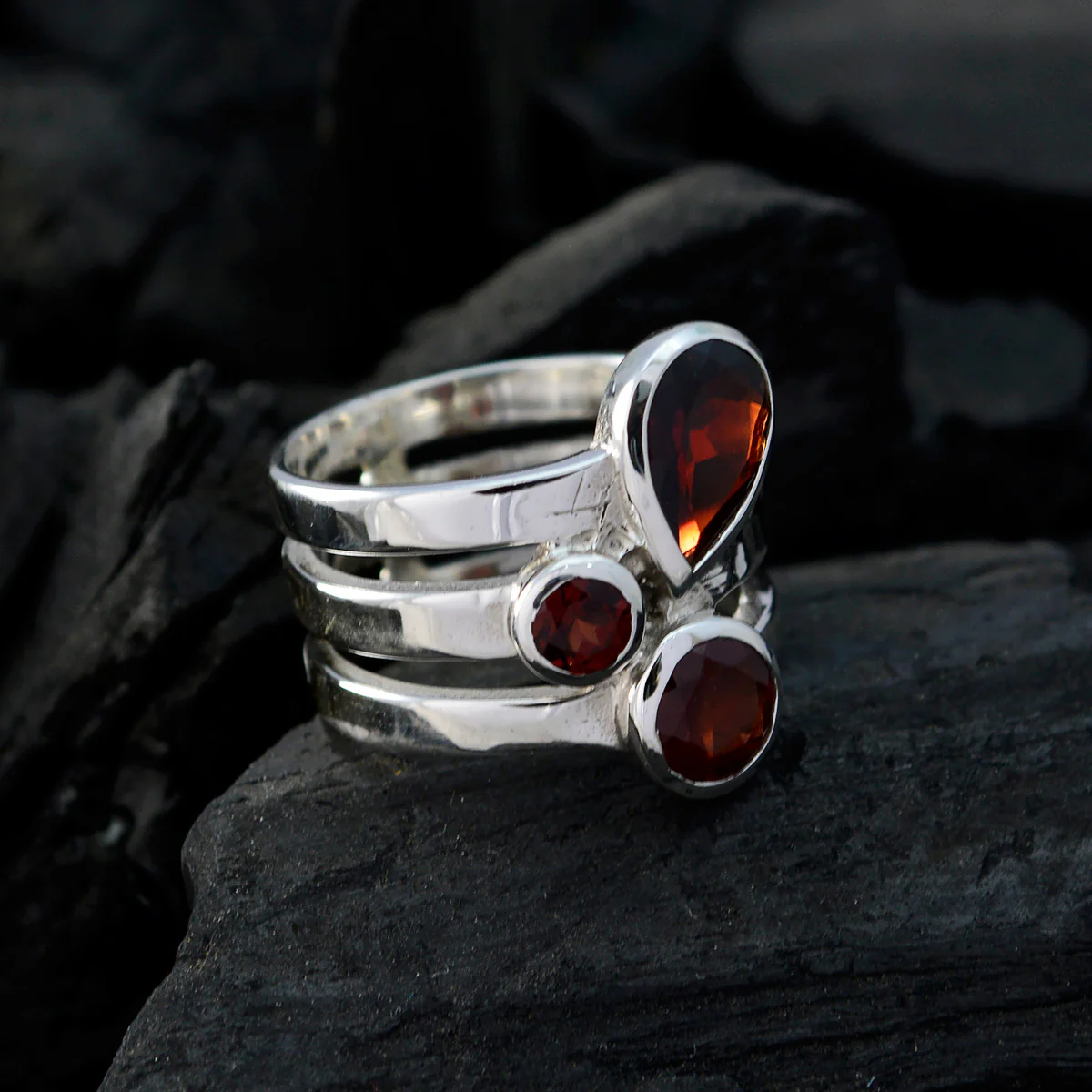 Garnet Trilogy African 925 Sterling Silver Red Gems Eye-catching Armor Ring Jewelry - Image 5