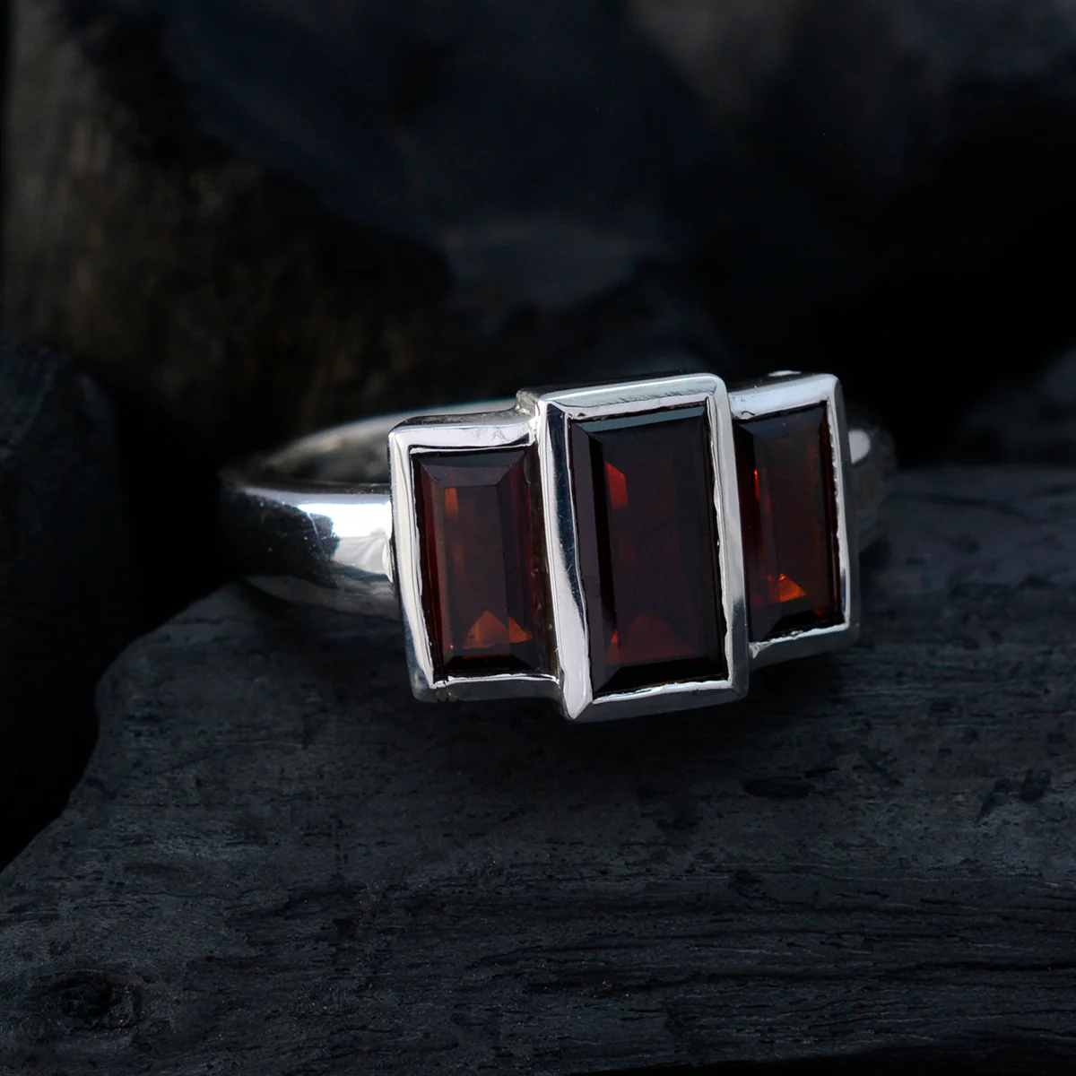 Garnet Trilogy Egyptian 925 Silver Red Gems Minimal Luxurious Ring Jewelry - Image 4