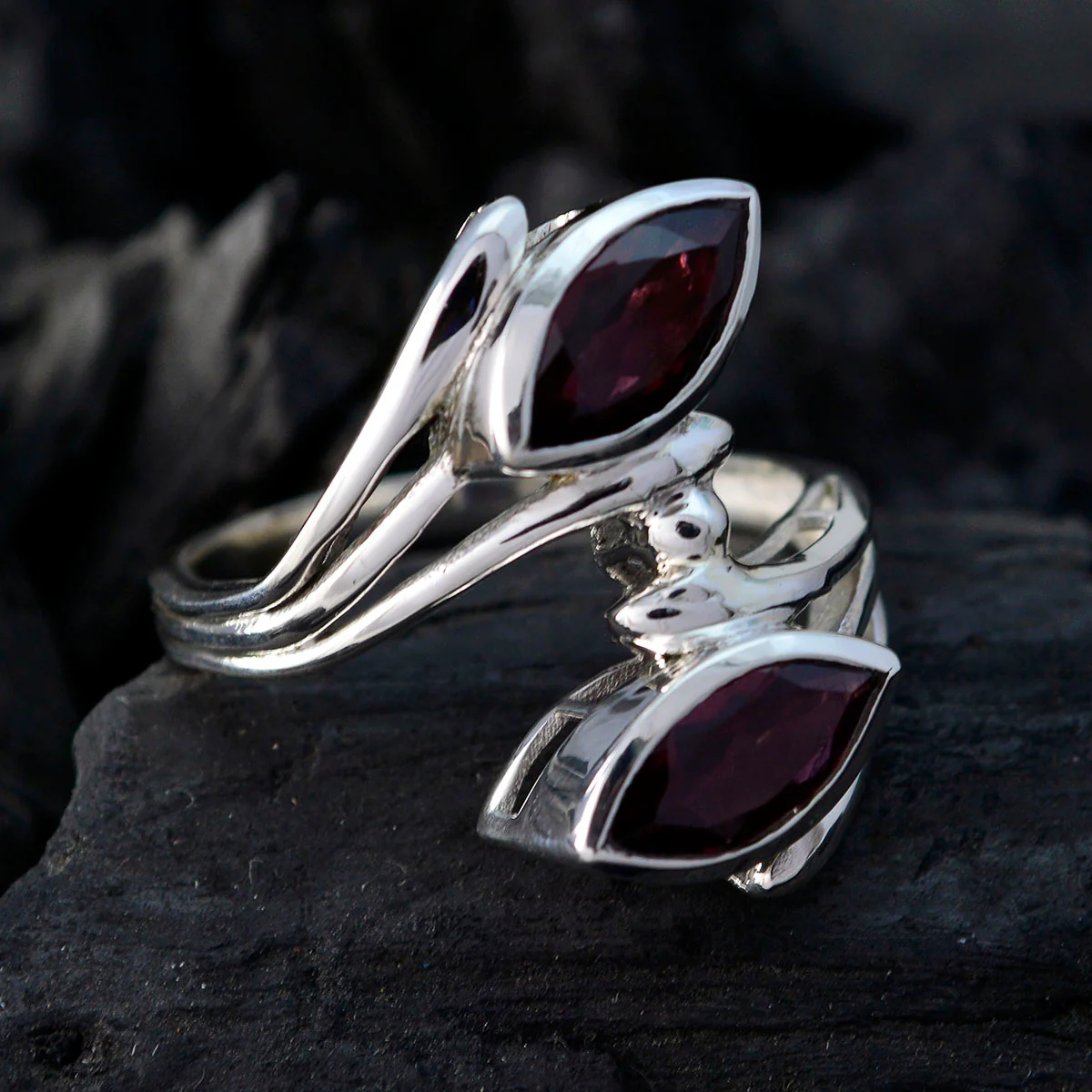 Garnet Trilogy German Sterling Silver Red Gemstone Essential Contemporary Ring Jewelry - Image 5