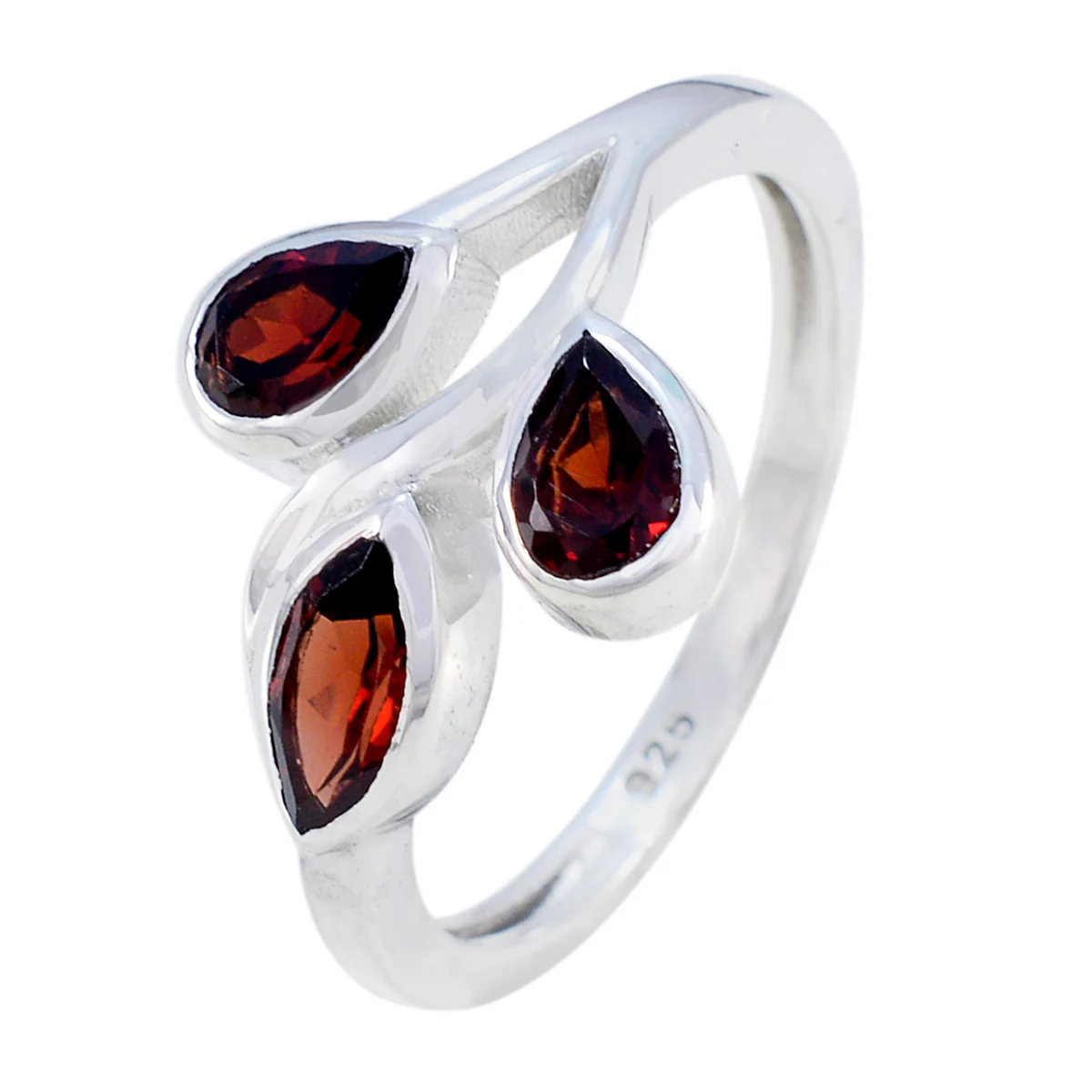 Garnet Trilogy Indian Sterling Silver Red Gems Featherlight Fairytale Ring Jewellery - Image 2
