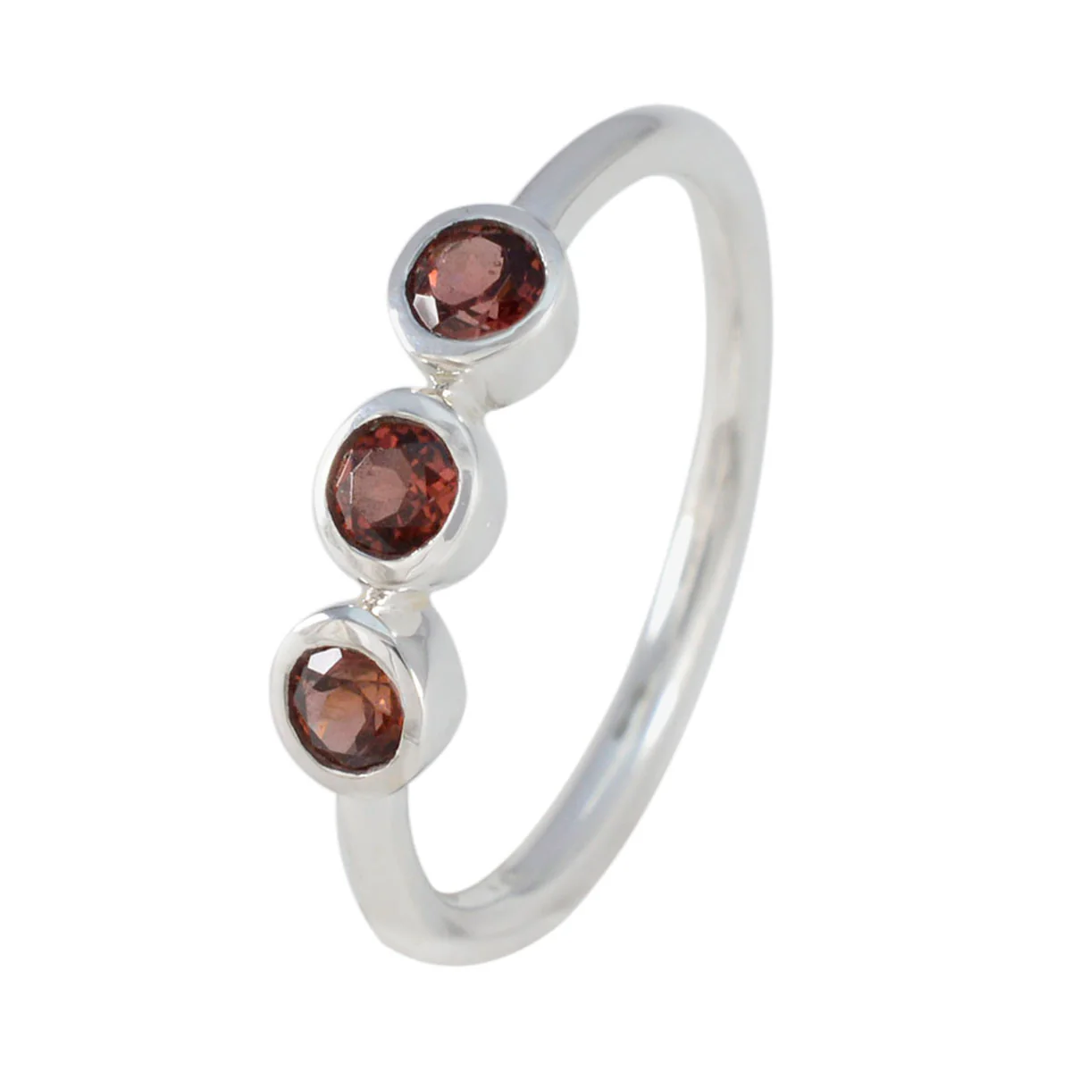 Garnet Trilogy Turkish 92.5 Silver Red Gemstones Minimalist Sophisticated Ring Jewelry - Image 2