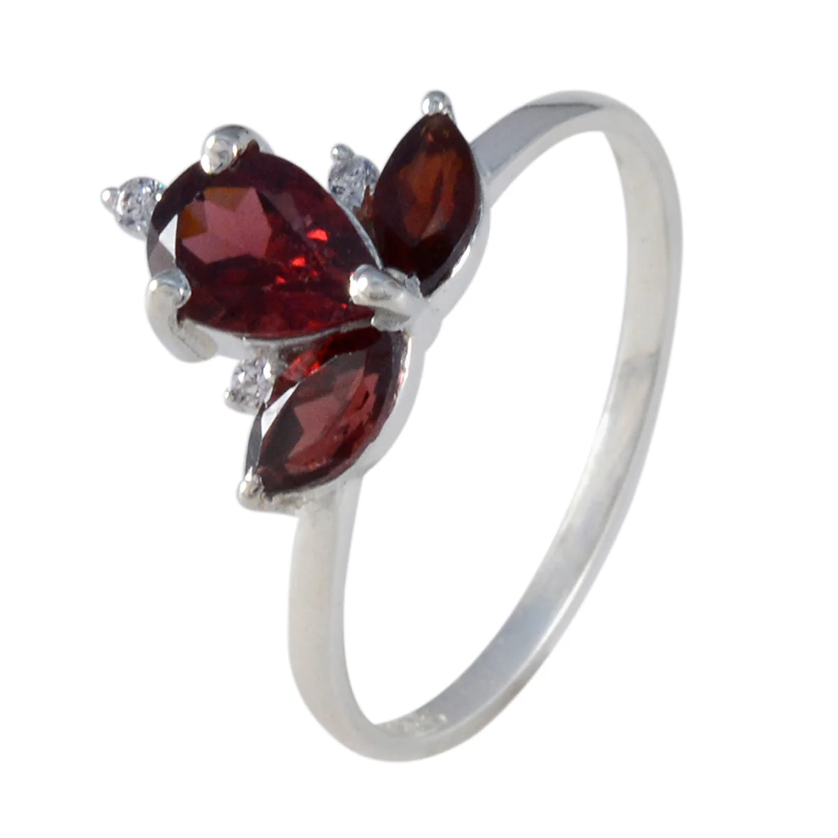 Garnet Trilogy Turkish Silver Red Gems Elegant crown Ring Jewellery - Image 2