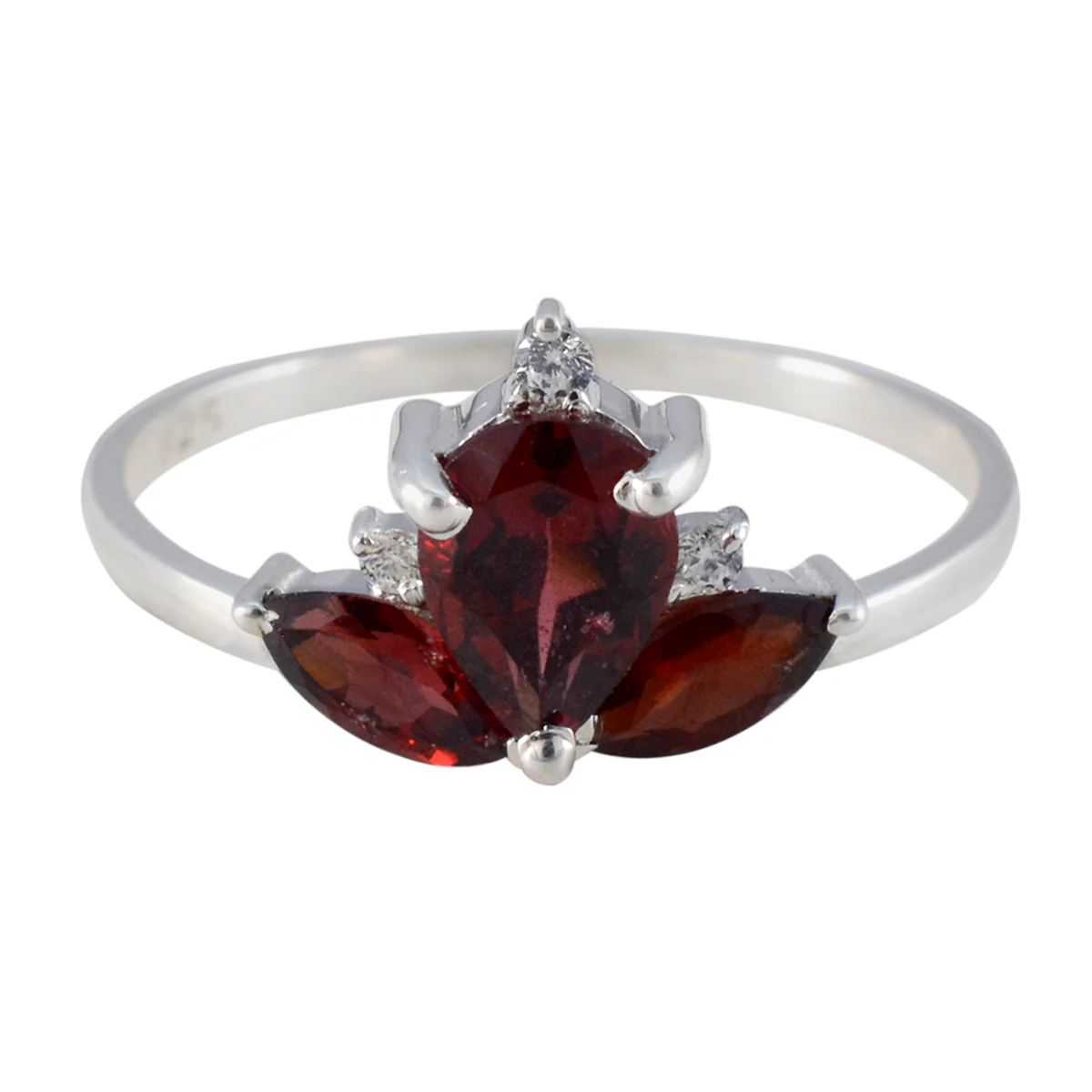 Garnet Trilogy Turkish Silver Red Gems Elegant crown Ring Jewellery - Image 3