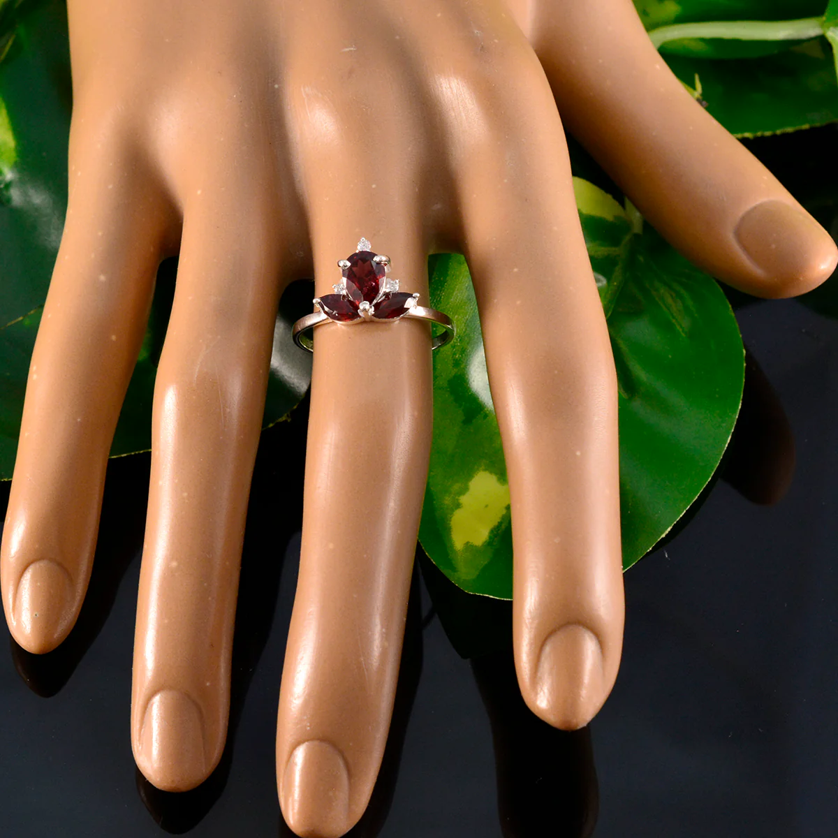 Garnet Trilogy Turkish Silver Red Gems Elegant crown Ring Jewellery - Image 6