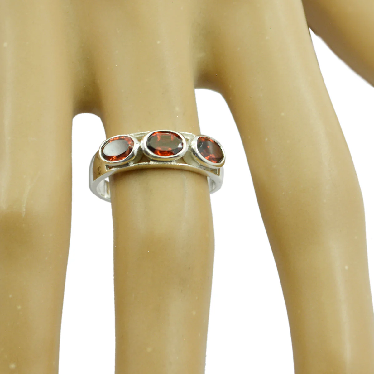 Garnet Trilogy Turkish Silver Red Gemstone Dainty Abstract Ring Jewelry - Image 3