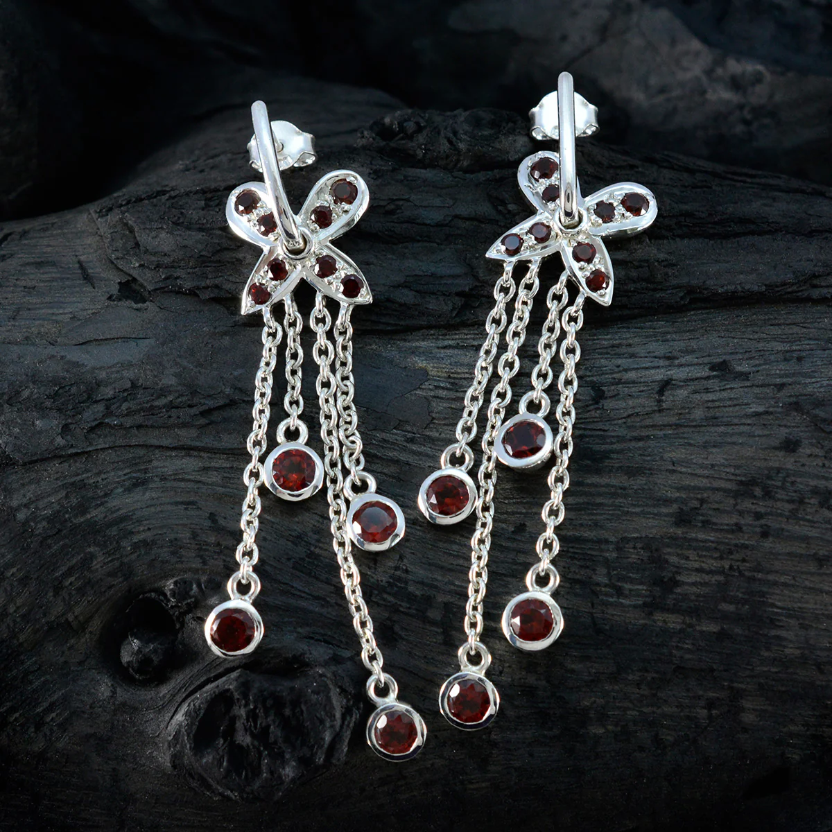 Garnet Turkish Bella multiple Stud Red 92.5 Silver Earring - Image 4