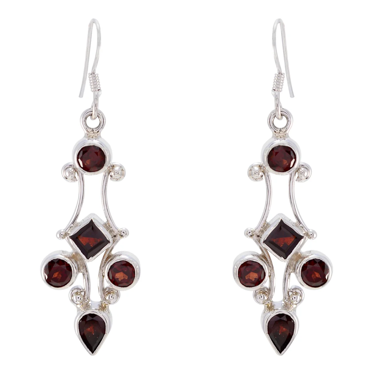 Garnet Turkish Inès multiple Dangle Red 92.5 Silver Earring