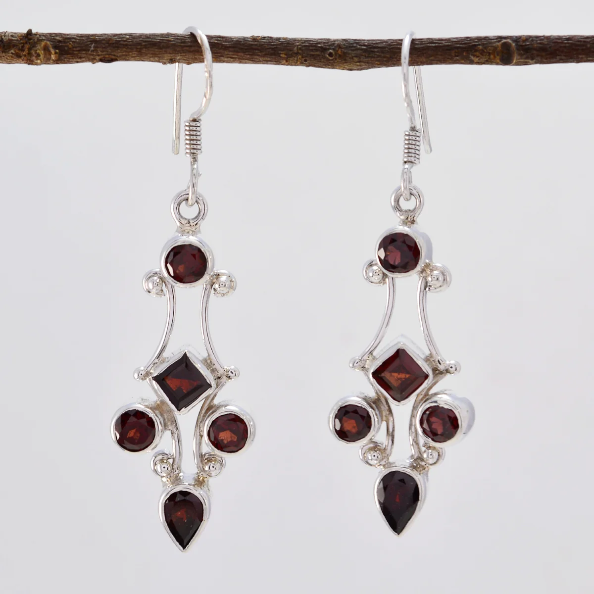 Garnet Turkish Inès multiple Dangle Red 92.5 Silver Earring - Image 2