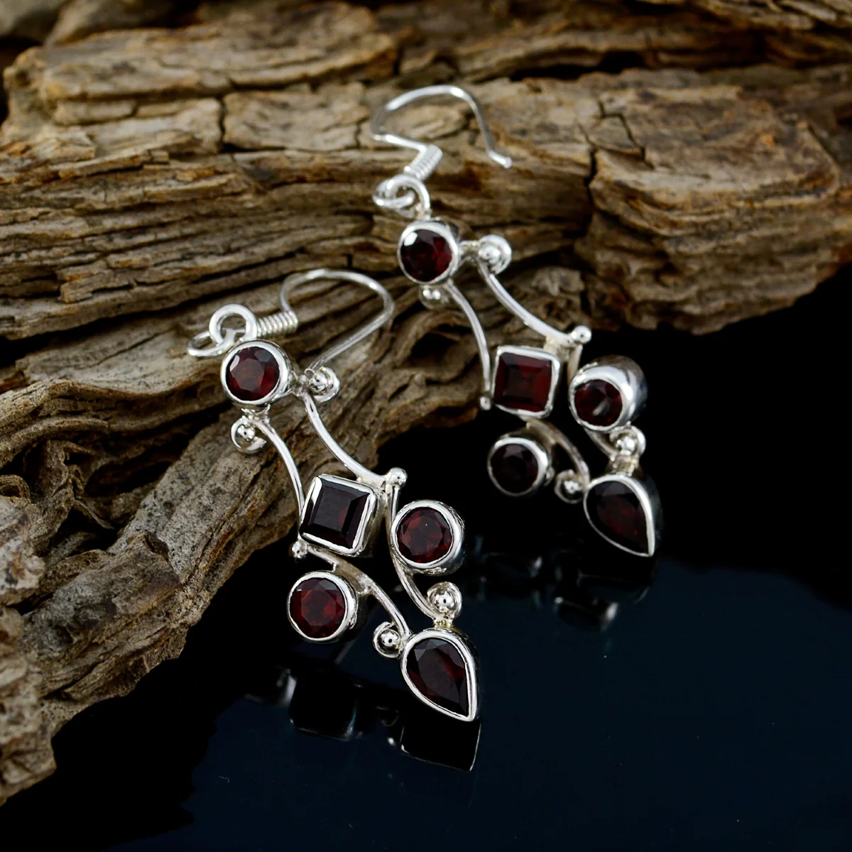 Garnet Turkish Inès multiple Dangle Red 92.5 Silver Earring - Image 3