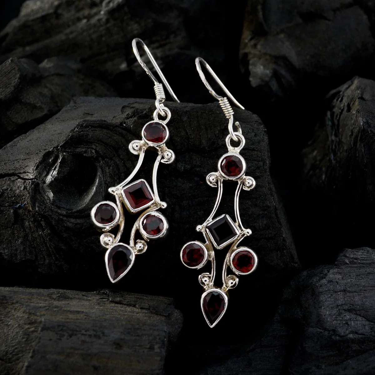 Garnet Turkish Inès multiple Dangle Red 92.5 Silver Earring - Image 4