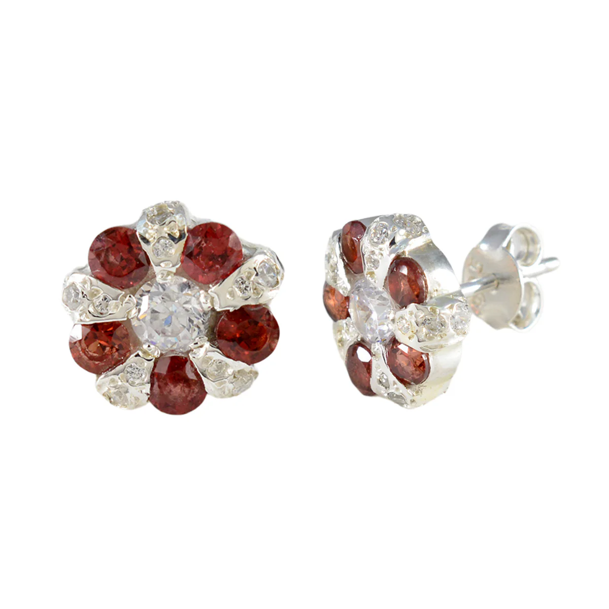 Garnet Turkish Lea multiple Stud Red 925 Silver Earring - Image 2