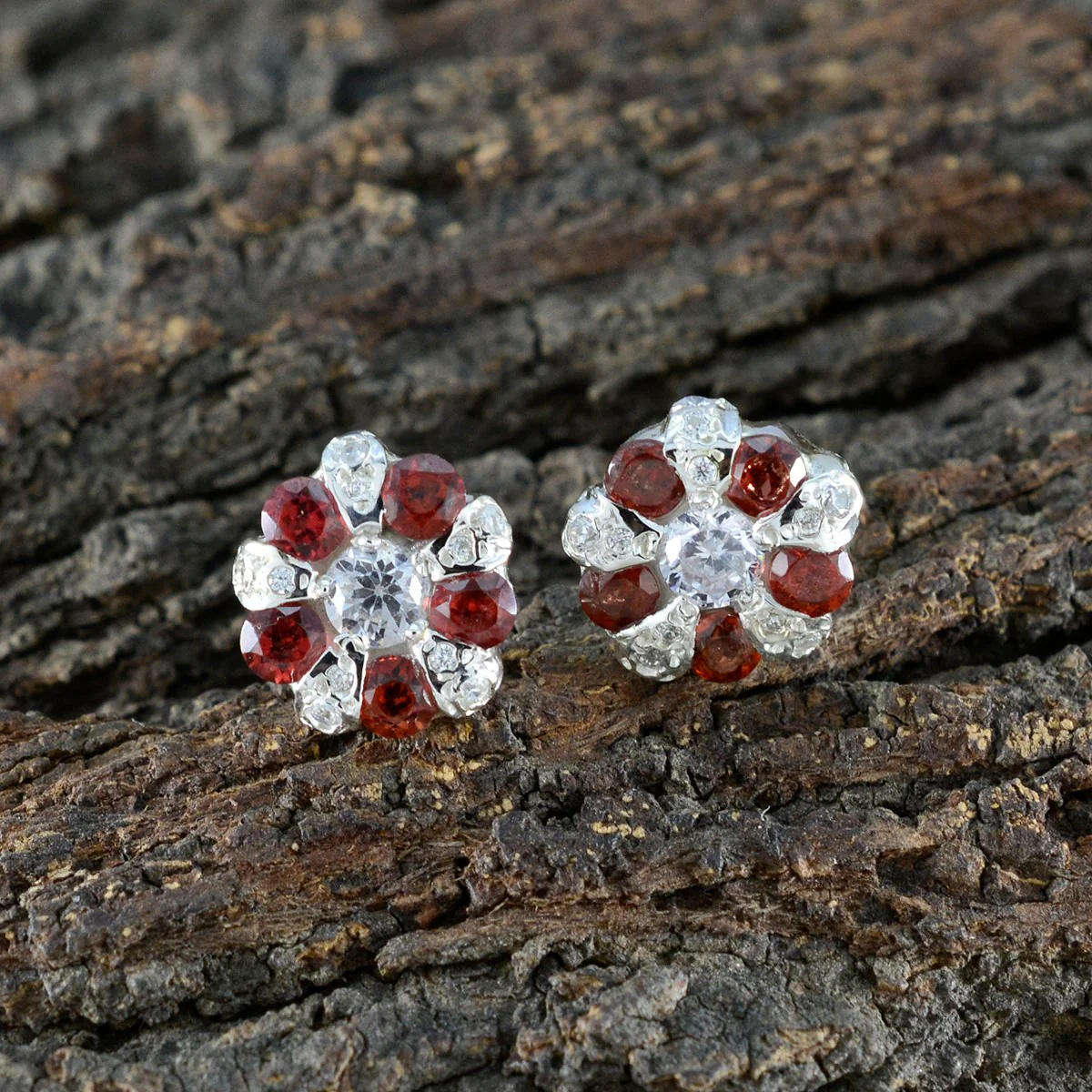 Garnet Turkish Lea multiple Stud Red 925 Silver Earring - Image 4