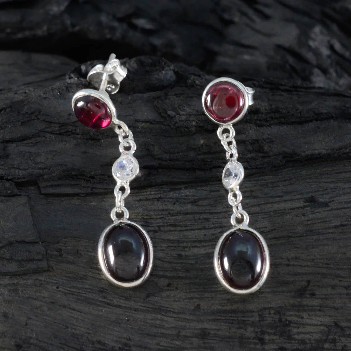Garnet Turkish Sara multiple Stud Red 925 Silver Earring - Image 2