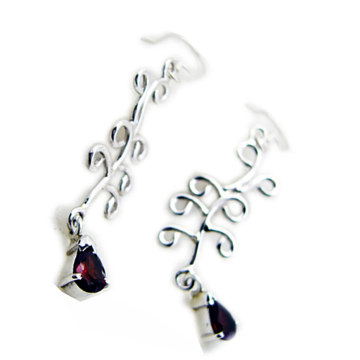 Garnet Turkish Yasmine multiple Dangle Red Silver Earring - Image 2