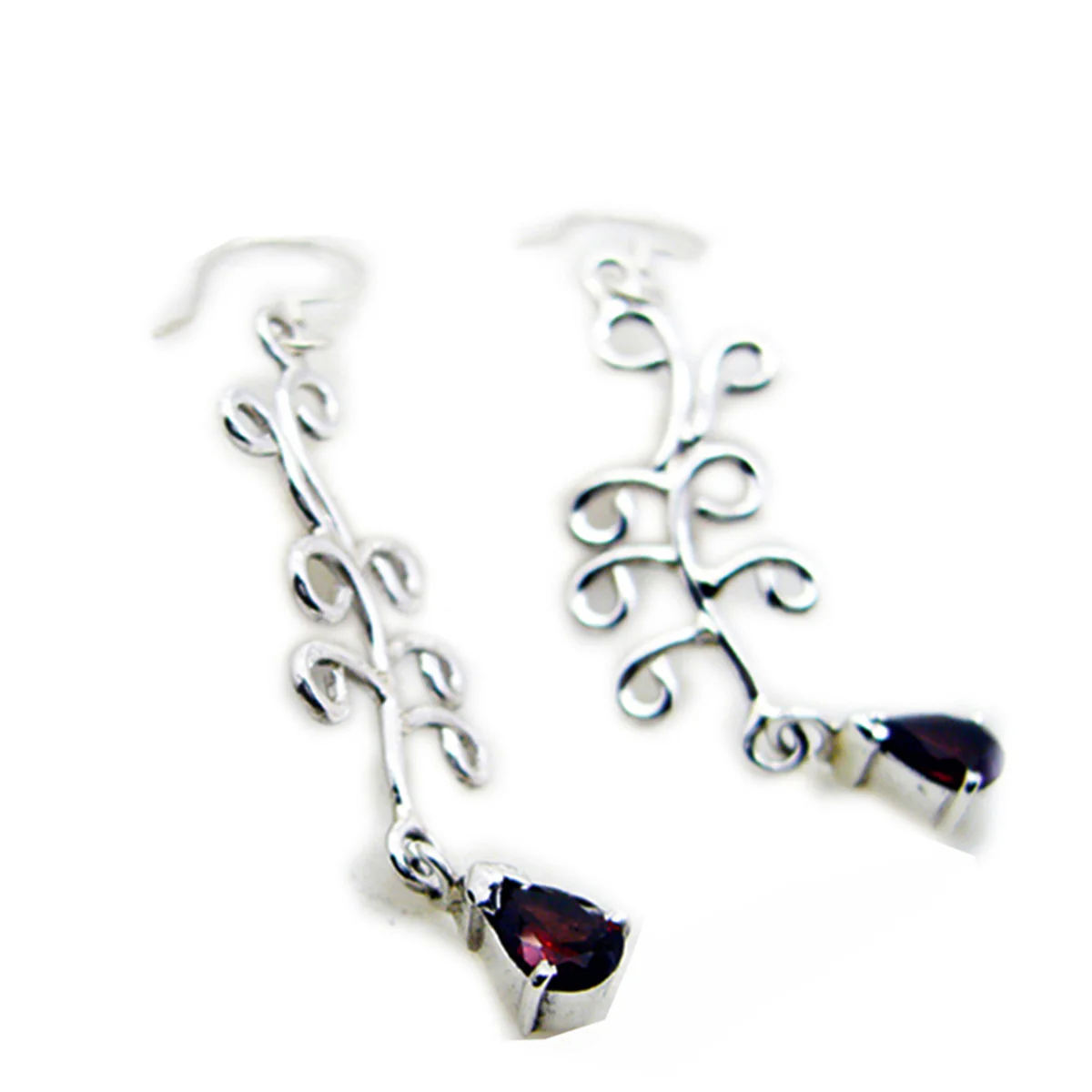 Garnet Turkish Yasmine multiple Dangle Red Silver Earring - Image 3