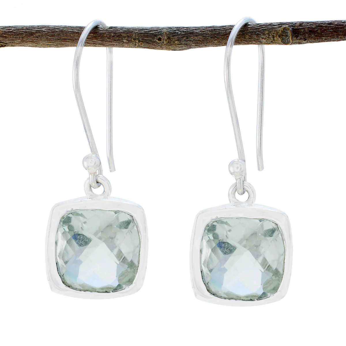 Green Amethyst American Wen Solitaire Dangle Green Sterling Silver Earring