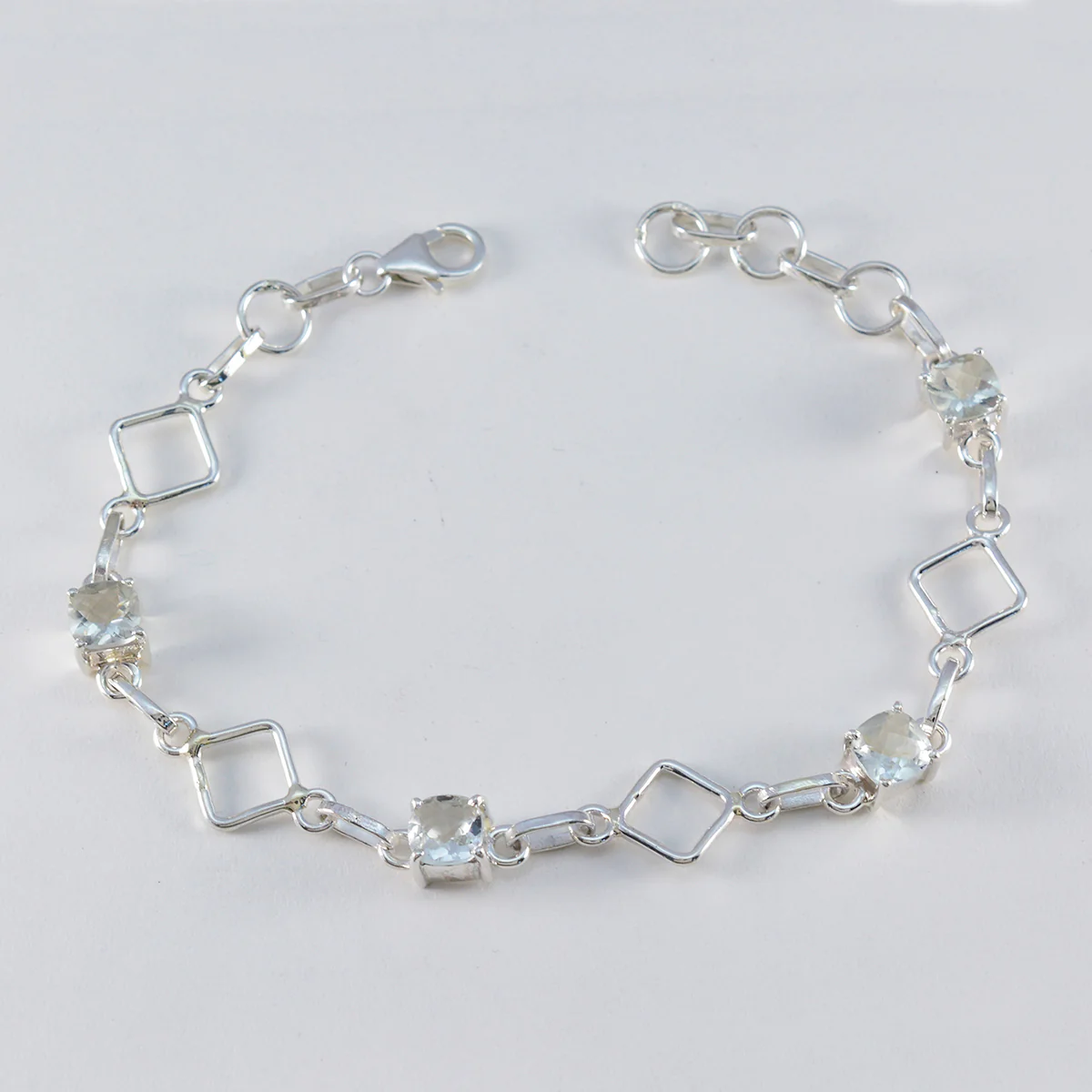 Green Amethyst Coffee Day Delicate Light Green Silver Links Bracelet - Image 2