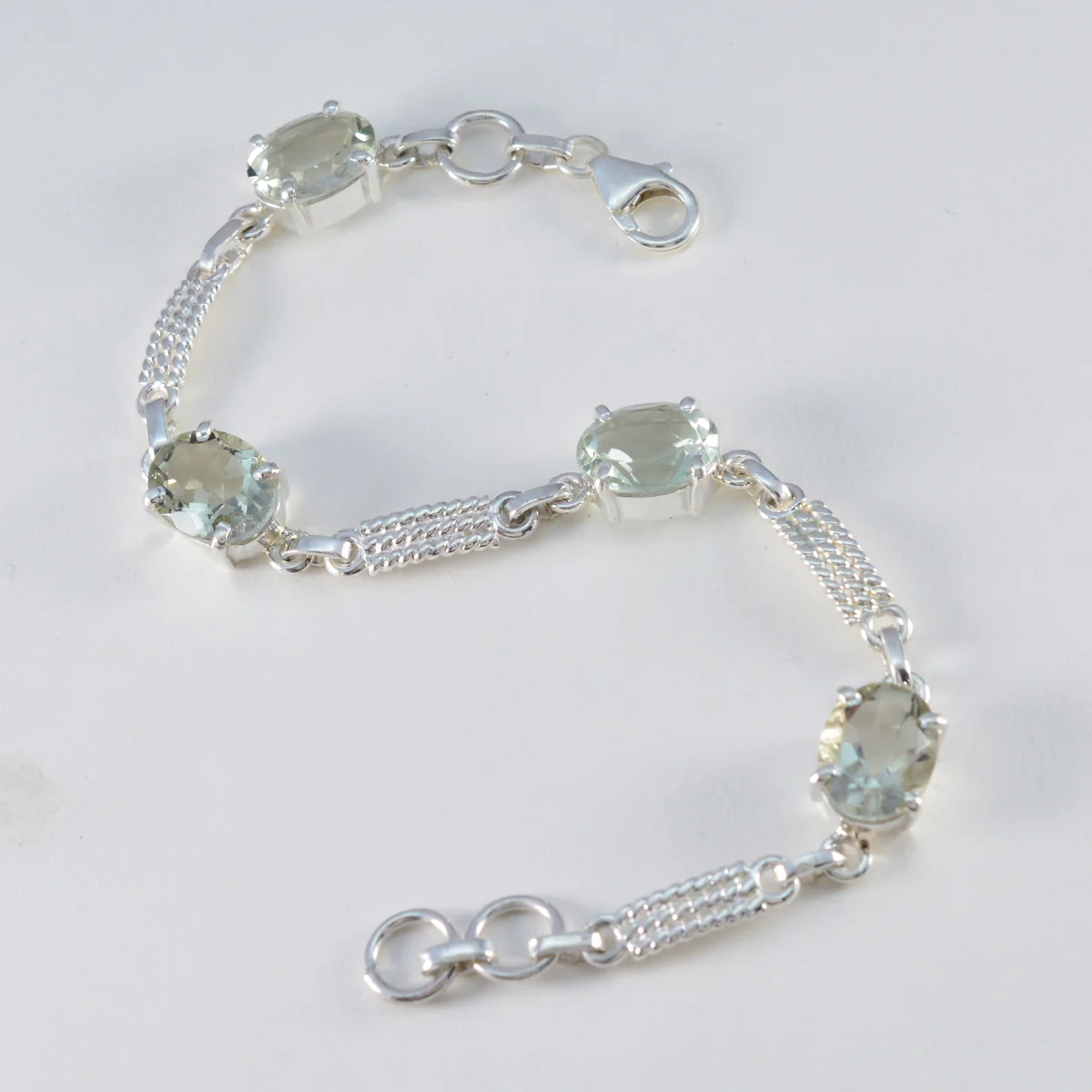 Green Amethyst Day of Yoga Slim Light Green 925 Silver Links Bracelet - Image 3