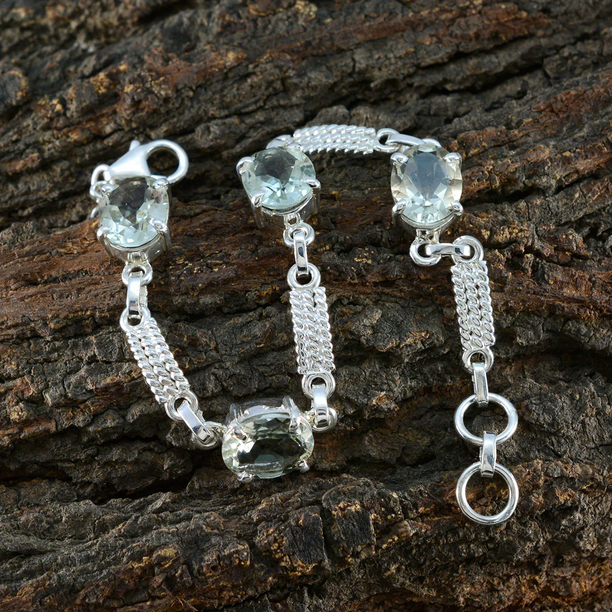 Green Amethyst Day of Yoga Slim Light Green 925 Silver Links Bracelet - Image 4