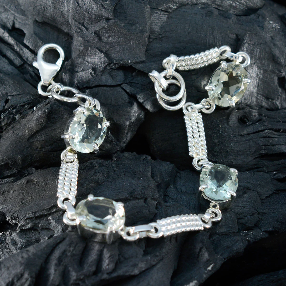 Green Amethyst Day of Yoga Slim Light Green 925 Silver Links Bracelet - Image 5