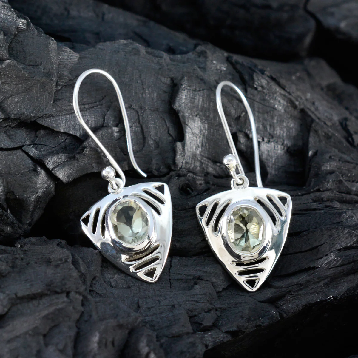 Green Amethyst Egyptian Camila Solitaire Dangle Green 925 Silver Earring - Image 5