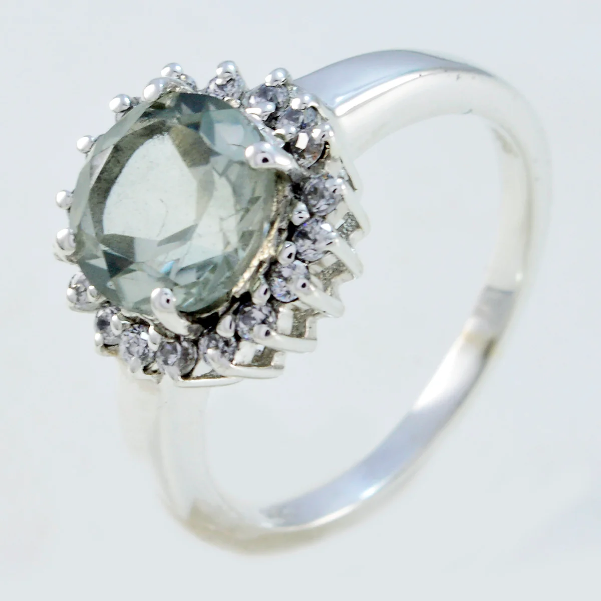 Green Amethyst Halo African 925 Sterling Silver Green Gemstone Slim Graceful Ring Jewellery - Image 2