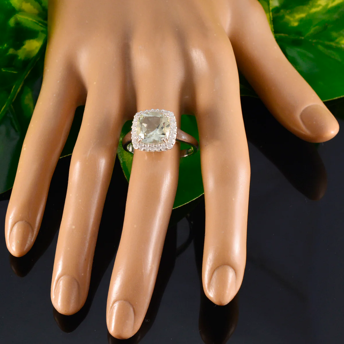 Green Amethyst Halo African 925 Sterling Silver Green Gemstones Classic Luxurious Ring Jewellery - Image 5